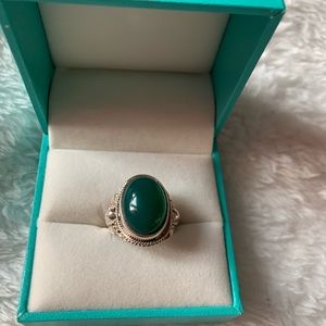 AAA  genuine green onyx silver ring, size 8.